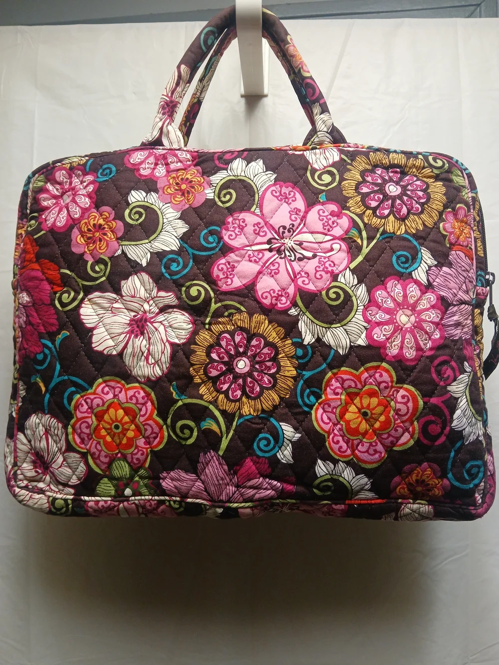 Vera Bradley Quilted Floral Laptop Carry Top in Brown and Pink